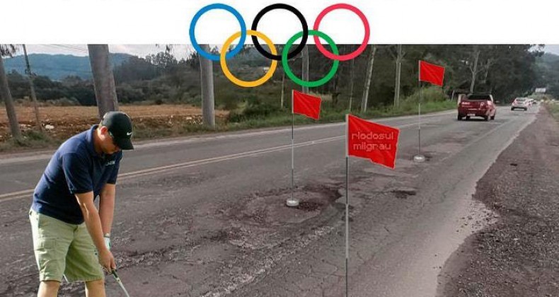 Motorista cria “torneio de golfe” em buracos da BR-470 e convida DNIT