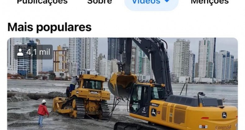 Máquina é 'engolida' pela areia durante obra de alargamento em Balneário Camboriú